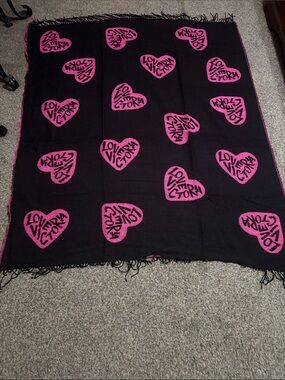 Black Scarf with Pink 'Love Victoria' Heart Motif 57x60”